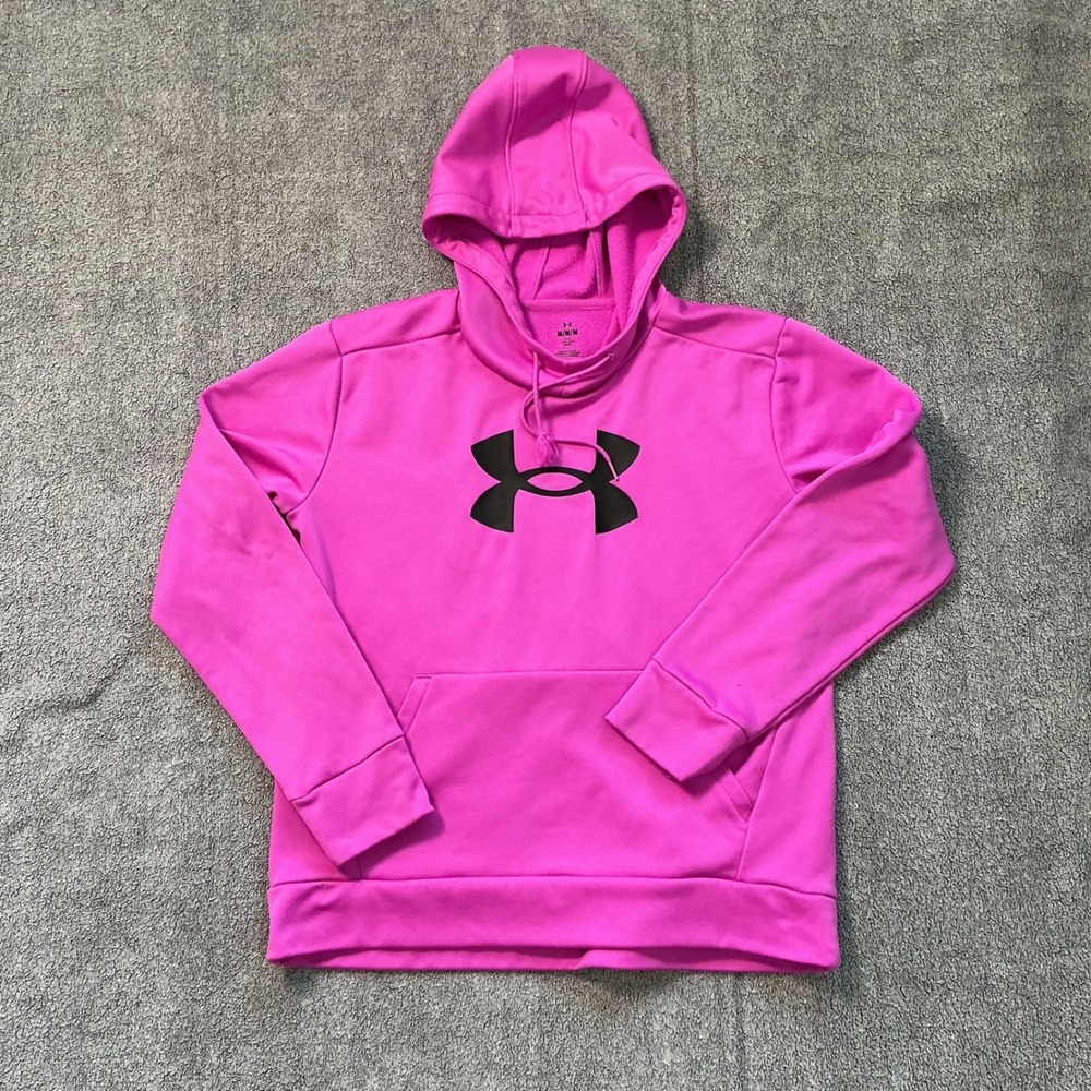 Under Armour Womens Big Logo Hoodie Pink HeatGear Sweatshirt 1389286 M